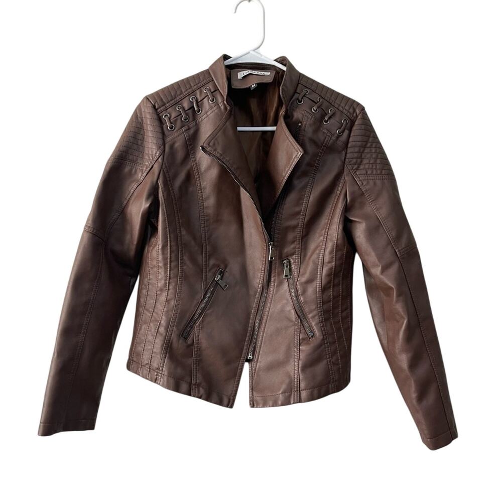 faux leather Moto jacket in brown - Picture 2 of 8